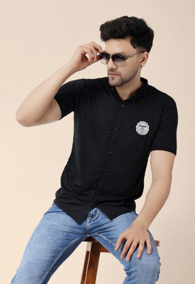 GEUM Men Printed Casual Black Shirt