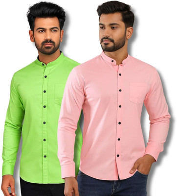 VIMASUTI Men Solid Casual Light Green, Pink Shirt(Pack of 2)