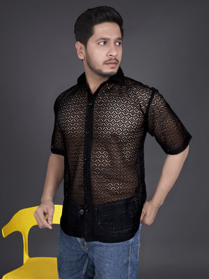 Lunice Men Printed Casual Black Shirt