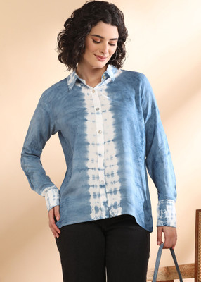 CORSICA Women Dyed/Ombre Casual Blue, White Shirt