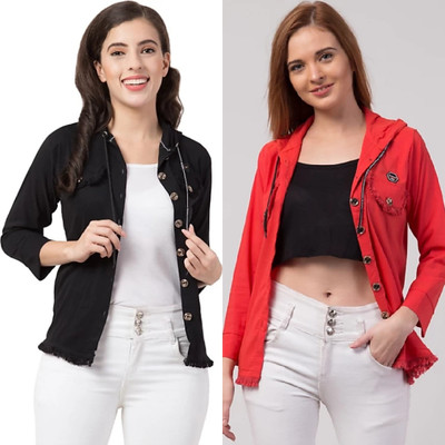 NewWear Women Solid Casual Black, Red Shirt(Pack of 2)