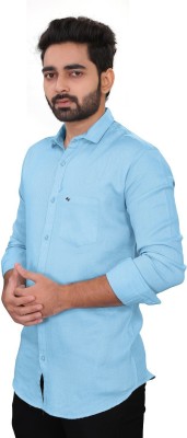 JessNX Men Solid Formal Light Blue Shirt