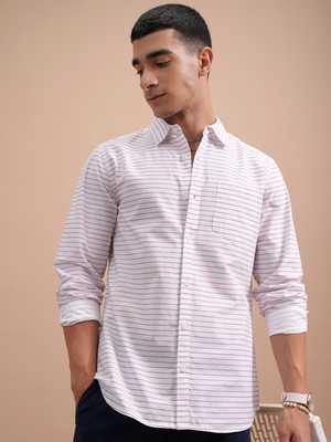 HIGHLANDER Men Striped Formal White Shirt