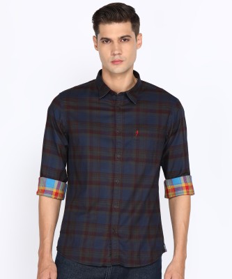 INDIAN TERRAIN Men Checkered Casual Blue Shirt