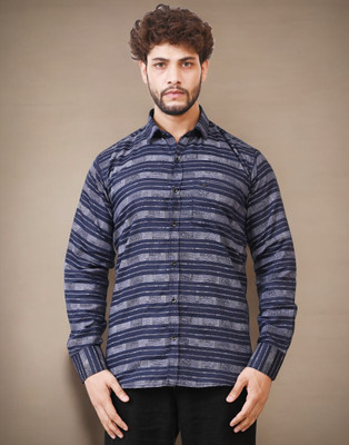 CIOFF CREATION Men Striped Casual Blue, Grey Shirt