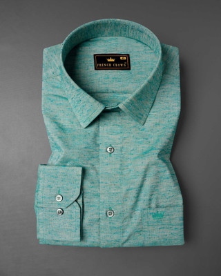 french crown Men Self Design Casual Blue Shirt