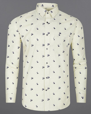 french crown Men Printed Casual Cream Shirt