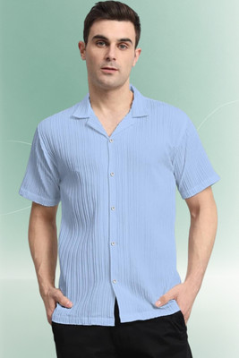 A DEEMOON TREND Men Solid Casual Light Blue Shirt