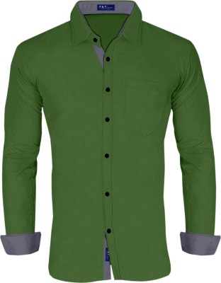 P & V Creations Men Solid Casual Green Shirt