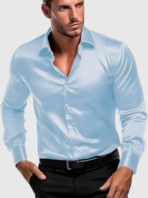 Voroxy Men Solid Casual Light Blue Shirt