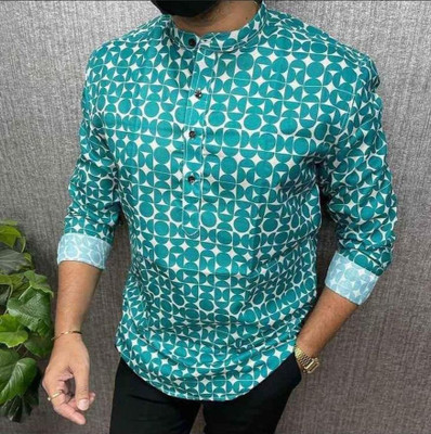 RandomStyle Men Printed Straight Kurta(Blue, White)