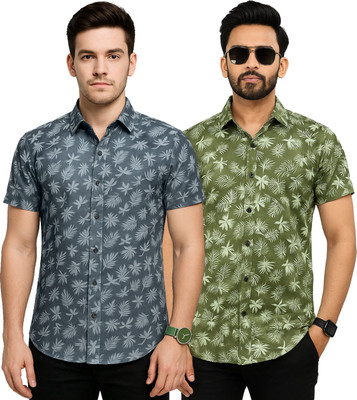AVOLT Men Printed Casual Grey, Green Shirt(Pack of 2)