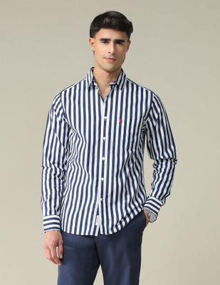 U.S. POLO ASSN. Men Striped Casual Blue Shirt