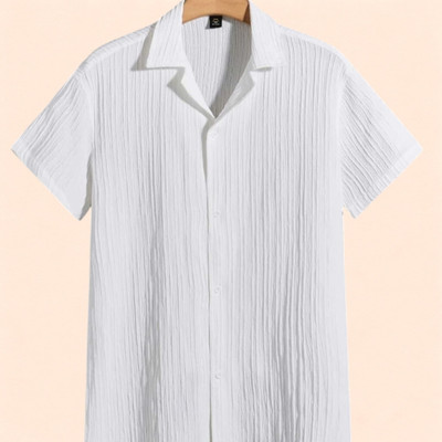 A DEEMOON Men Self Design Formal White Shirt