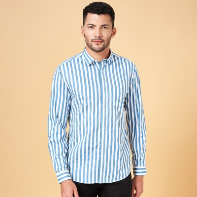 Byford by Pantaloons Men Striped Casual Light Blue, White Shirt