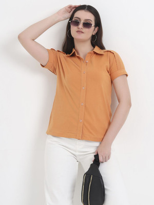CHARMGAL Women Solid Casual Yellow Shirt