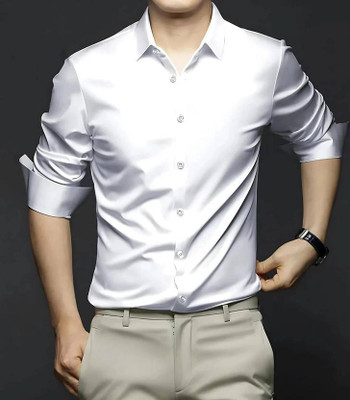 Voroxy Men Solid Casual White Shirt