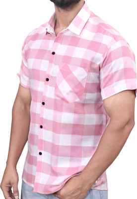 AUZAAI COLLECTION Men Checkered Casual Pink Shirt