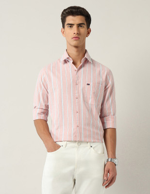 AD by Arvind Men Striped Casual Pink Shirt