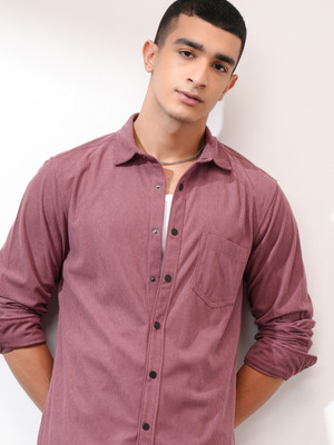 HIGHLANDER Men Self Design Casual Pink Shirt