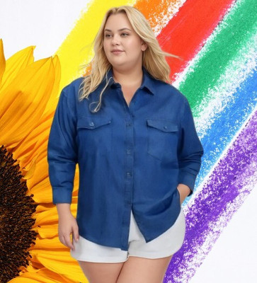 Wingzss Women Solid Casual Blue Shirt