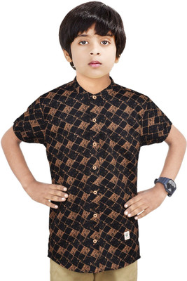 crane Boys Printed Casual Black Shirt