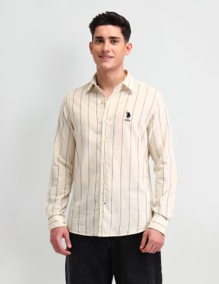 U.S. POLO ASSN. Men Striped Casual Beige Shirt