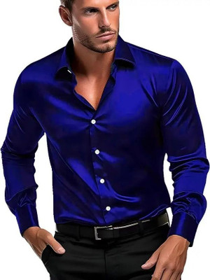 Voroxy Men Solid Casual Blue Shirt