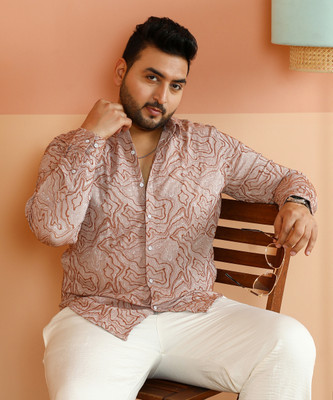 Instafab Plus Men Printed Casual Beige Shirt