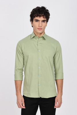 Bruttlyn Men Solid Formal Green Shirt