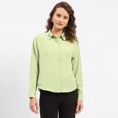 MADAME Women Solid Casual Green Shirt