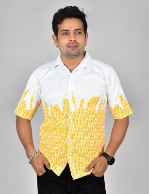 Rozystyles Men Printed Casual White, Yellow Shirt