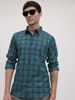 Roadster Men Checkered Casual Green Shirt