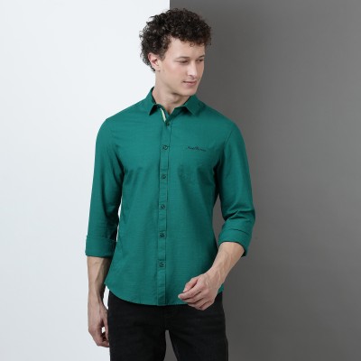 IndoCotton Men Solid Casual Green Shirt