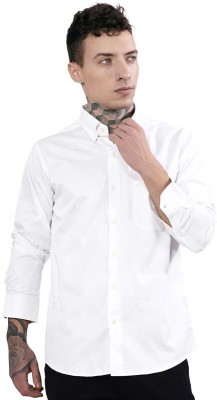 french crown Men Solid Casual White Shirt