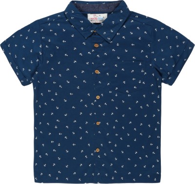 YOUNG BIRDS Baby Boys Printed Casual Dark Blue Shirt