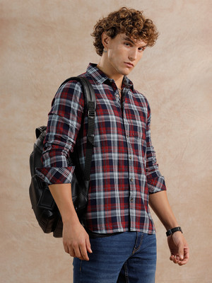WROGN Men Checkered Casual Dark Blue, White, Maroon Shirt