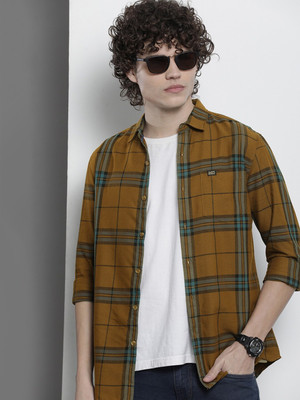 The Indian Garage Co. Men Checkered Casual Beige Shirt