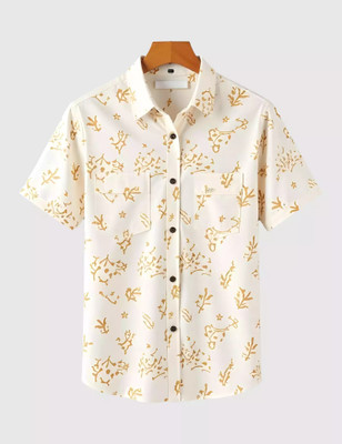 Clothbar Men Printed Casual Cream Shirt
