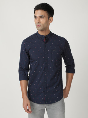 Wrangler Men Printed Casual Blue Shirt