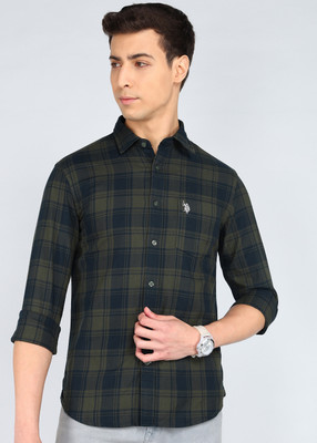 U.S. POLO ASSN. Men Checkered Casual Dark Green Shirt