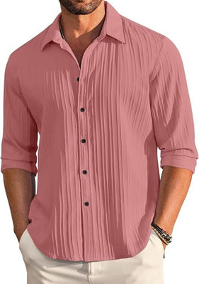 RADHE ENTERPRISE Men Self Design Formal Pink Shirt
