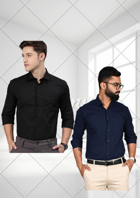 Arthz Fashion Trend Men Solid Casual Black, Dark Blue Shirt