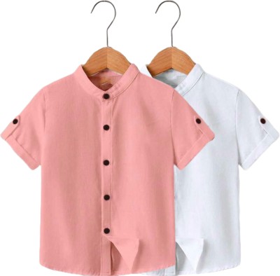 Zarila Boys Solid Casual Orange, White Shirt(Pack of 2)