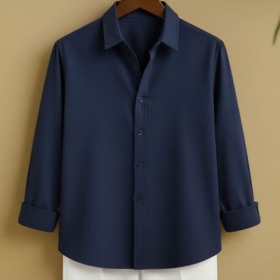 SHABIB Men Solid Casual Blue Shirt