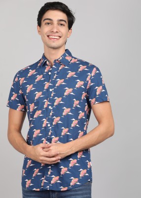 JACK & JONES Men Printed Casual Dark Blue Shirt