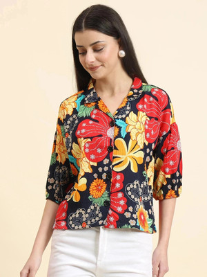 EKASYA Women Graphic Print Casual Black Shirt