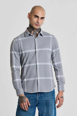 Snitch Men Checkered Casual Grey Shirt