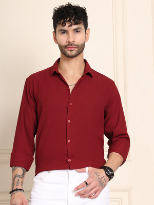 Tanip Men Solid Formal Maroon Shirt