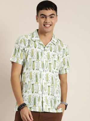 Taavi Men Printed Casual Cream Shirt